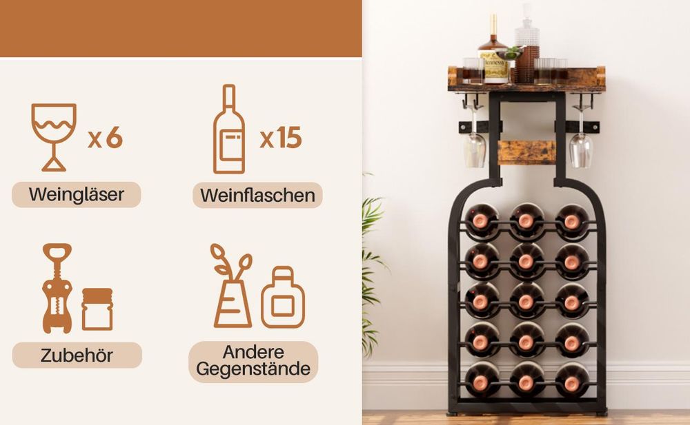 Yorbay Weinregal Flaschenregal Vintage Design,Weinständer für Weinaufbewahrung und Dekoration ideal als Geschenk