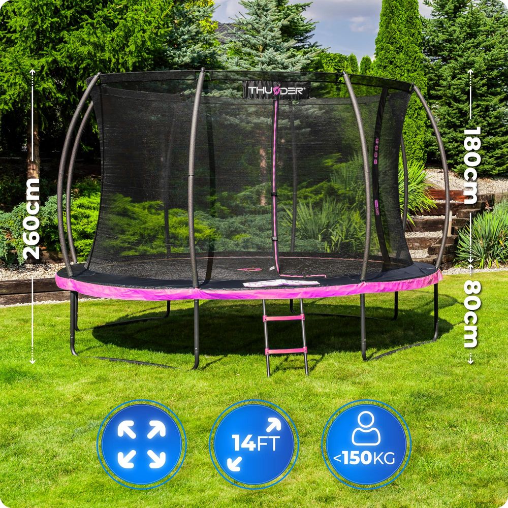 Thunder Gartentrampolin Ultra 427 cm 14 ft Innennetz 150 kg Rosa Schwarz