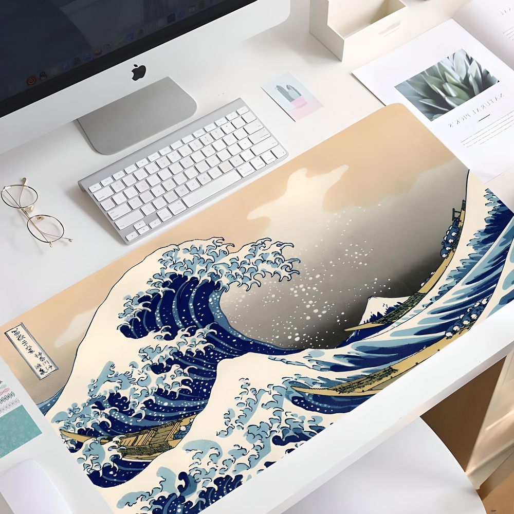 Mauspad XXL Gaming 900x400 mm Groß Tischunterlage Large Size Spezielle Oberfläche Schreibtischunterlage Verbessert Präzision Japanische Welle vor Kanagawa Retoo