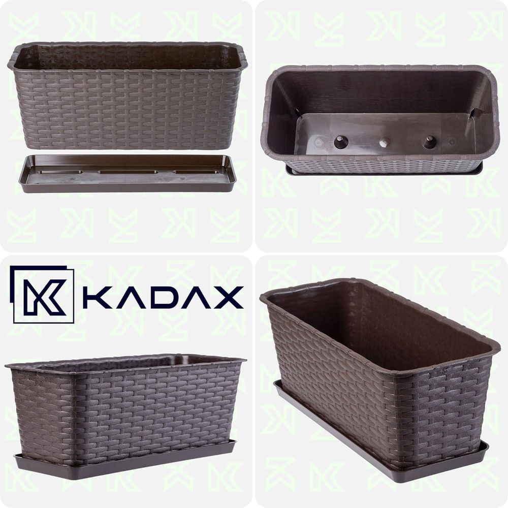 KADAX Balkontopf mit Untersatz "Frette", Balkonkasten mit Wasser Öffnungen, 60cm, Karamell