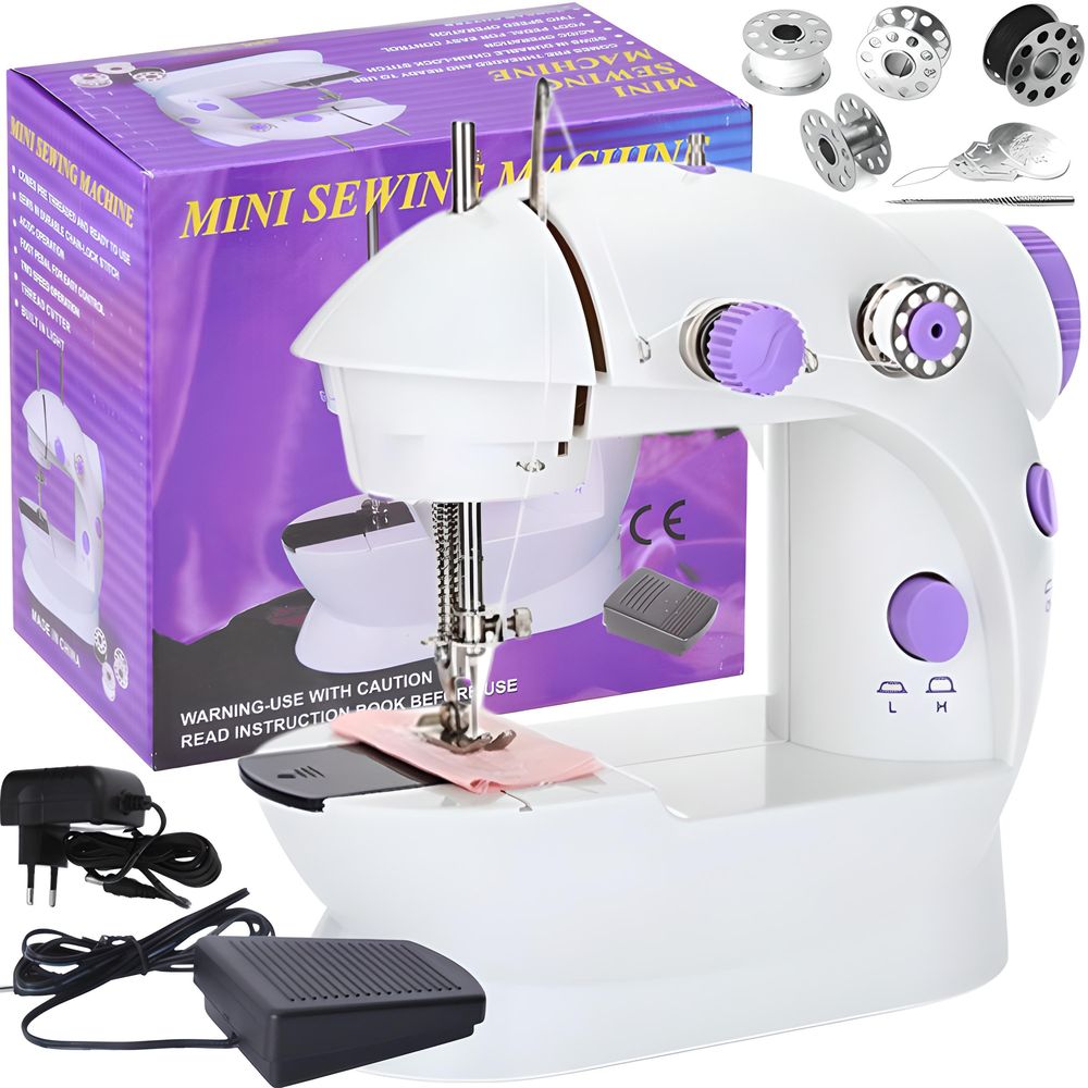 Elektrische Nähmaschine Tragbar Mini-Nähmaschine 2 Geschwindigkeit Mini und Reisenähmaschine Nähen Maschine Doppelgewinde Foot Pedal Fusspedal Retoo