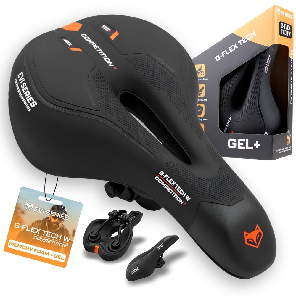 Fahrradsattel Gel extra bequem, ergonomischer City & Trekking Sattel für Damen & Herren, weich & stoßdämpfend, EVI BIKE G-Flex W, Schwarz