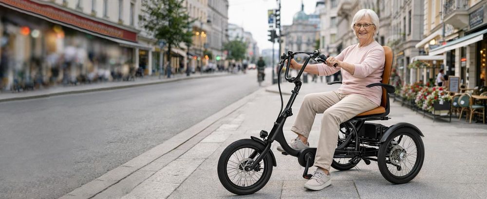 SachsenRAD E-Dreirad T6 Comfort mit tiefem Einstieg, Elektro Dreirad Faltbar, mit Differenzial, BIinker und Bremslicht, mit 7-Gang-Kettenschaltung