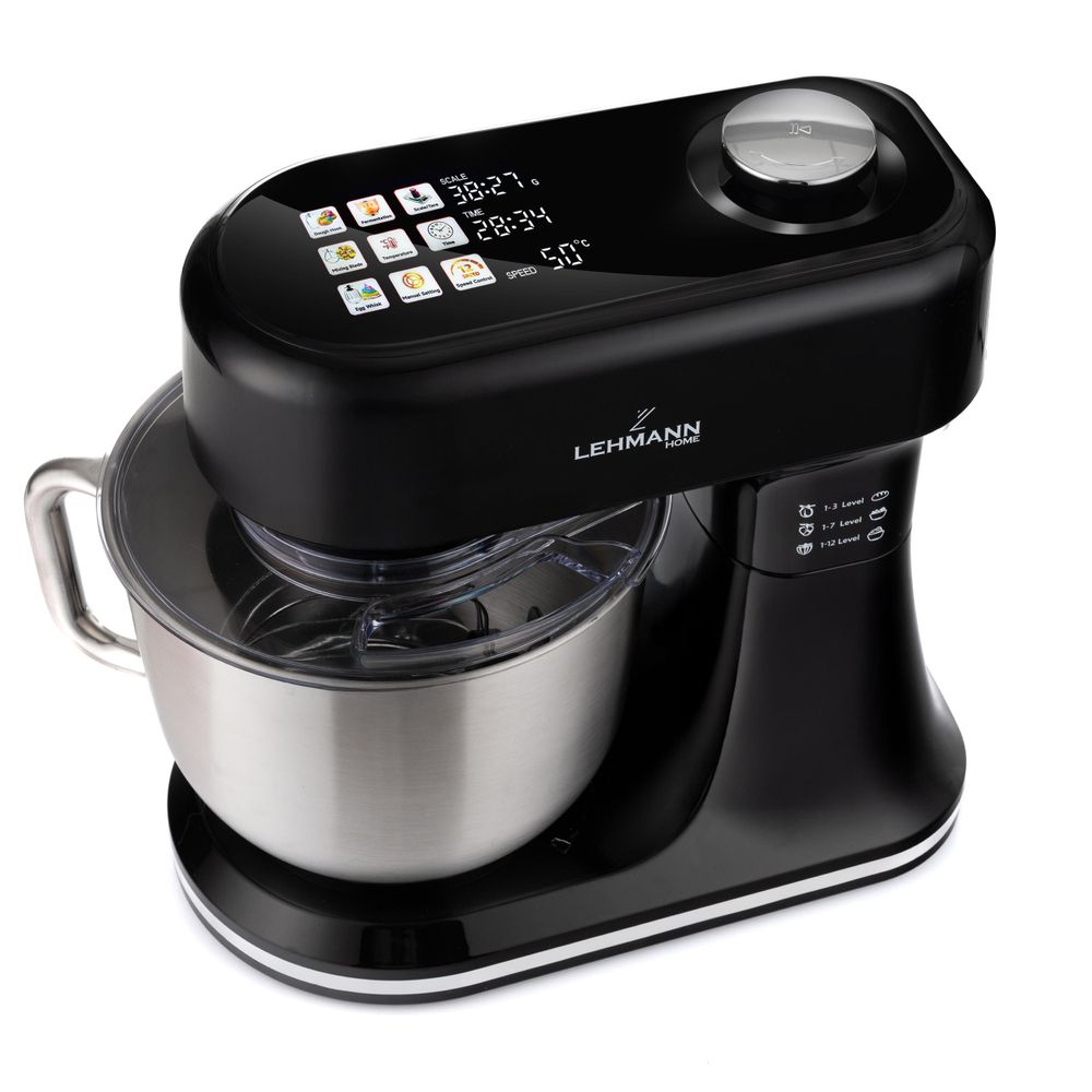 LEHMANN Robot Pâtissier avec Écran, Fonction Fermentation, Balance Intégrée, Bol 5L, 1500W, Noir