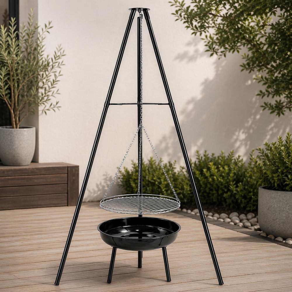 Bauhus Dreibein Grill 2in1 150 cm mit Grillrost 49 cm Feuerschale 51 cm Garten Feuerstelle