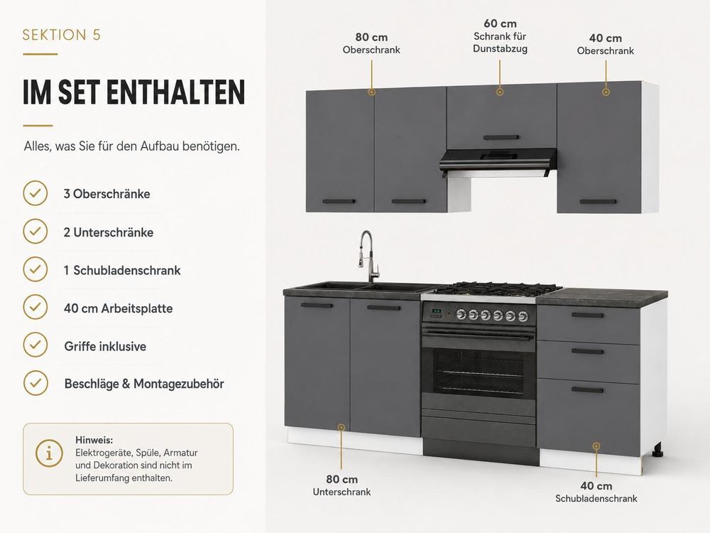 ULWEHOME Küchenmöbel zur Selbstmontage mit Griffen und Beschlägen