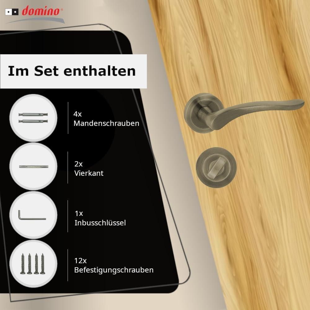 DOMINO Türgriff Drückergarnitur WC - Badezimmer Set | Rund-Rosette | Türbeschlag für Badezimmertüren | Set WC - Rosetten-Garnitur | Türklinke aus Aluminium | Bronze Türdrückergarnitur | BALLEN-R M3