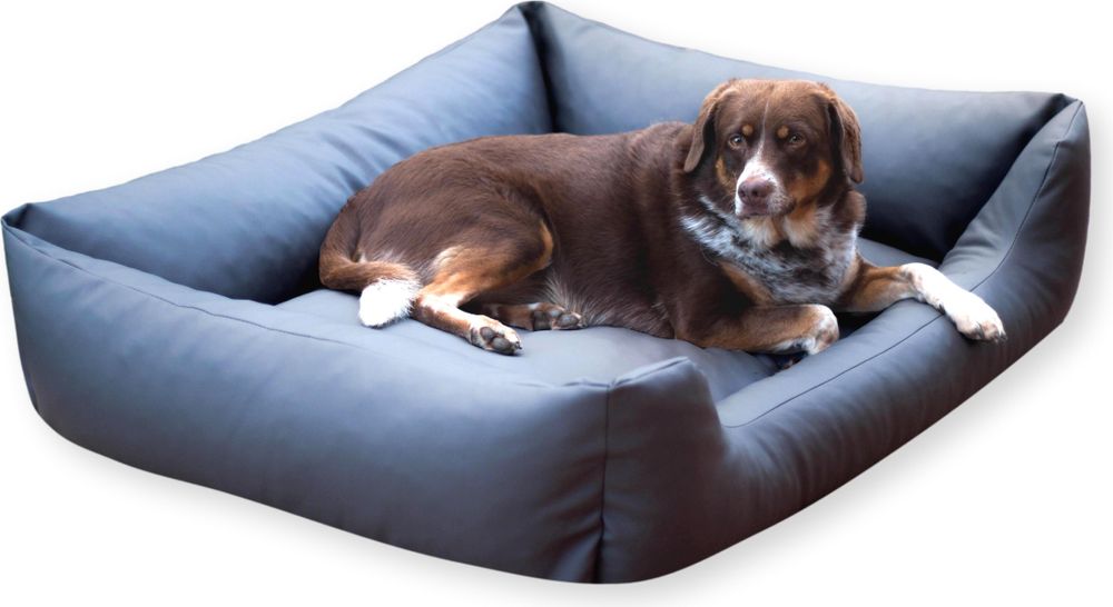 4L Textil Mario Orthopädisches Hundebett aus Kunstleder dunkelgrau 100x70 cm Memory Foam Komfortabel Pflegeleicht Für Mittelgroße Hunde Hundekorb