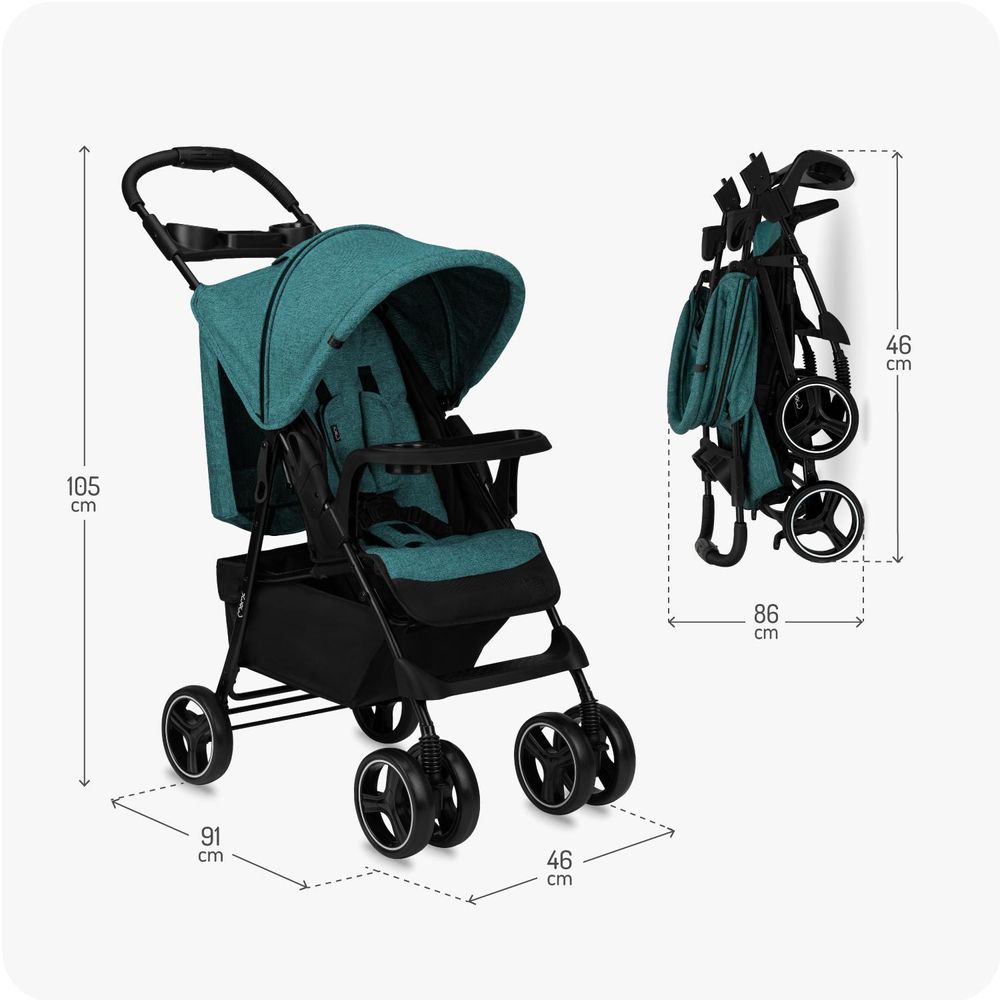 MoMi ISLA – Ultraleichter Baby Kompaktbuggy ab Geburt, verstellbar mit Sonnenverdeck, inkl. Organizer, Fußsack & Tasche, ideal für Reisen – Grün