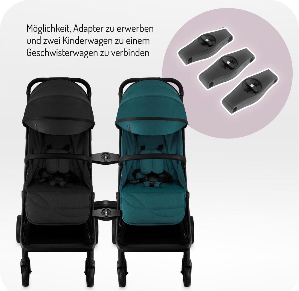 MoMi ANDREA Buggy Kinderwagen bis 22 kg - automatisches Falten - Rucksack, Zubehör - Schwarz