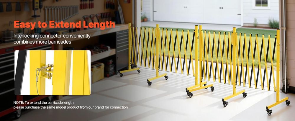 VEVOR Erweiterbare Absperrung, 3,37 m erweiterbare Sicherheitsbarriere, flexible mobile Absperrung mit verriegelbaren Rollen, tragbares faltbares Sicherheitstor aus Metall für Terrasse, Garten, Treppe, 520-7660x470x1020 mm