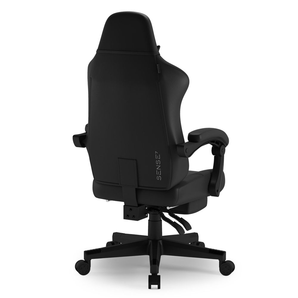 SENSE7 Devon Gaming Stuhl Kunstleder Schwarz - Ergonomischer Bürostuhl mit Fußstütze PC Schreibtischstuhl Zockerstuhl Leder 120 kg