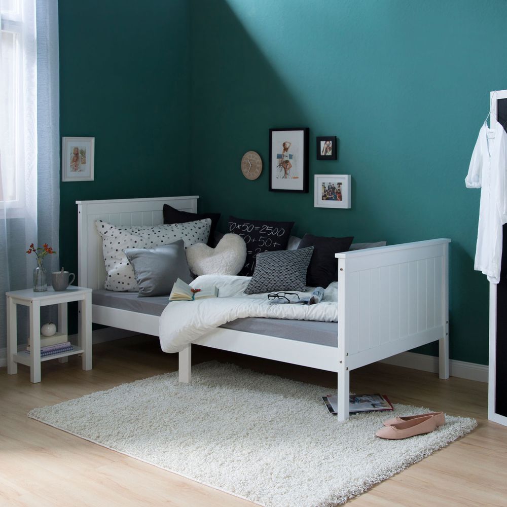 weißes Kinderbett in 90x200 cm mit Kopf- und Fußteil