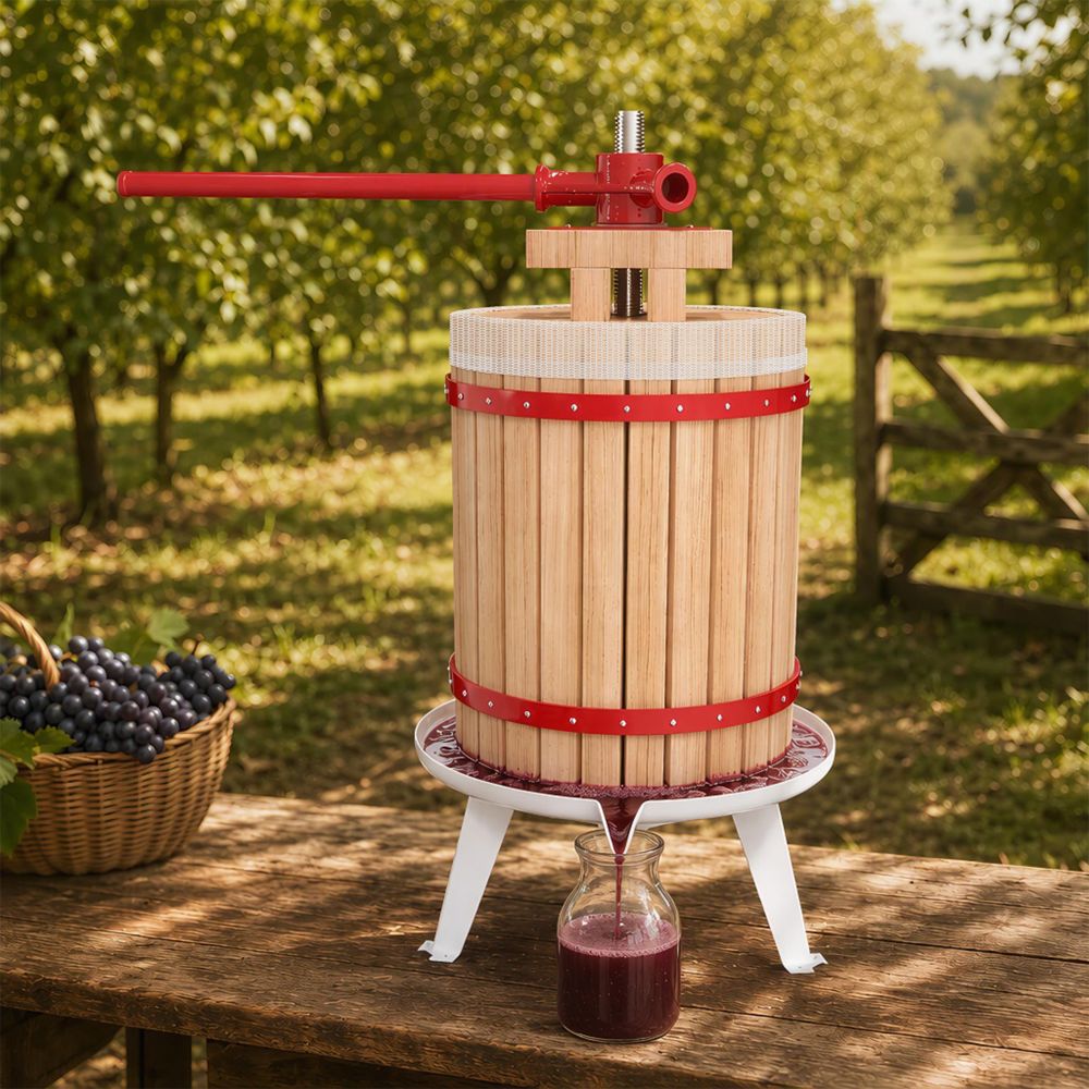 ROSEJANE Obstpresse 18 L, manuelle Saftpresse mit Eichenholz-Presskorb, Traubenpresse für Obst, Saft und Wein