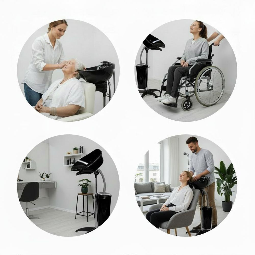 Bac à shampoing portable sur pied réglable - Bac de lavage coiffure mobile avec réservoir