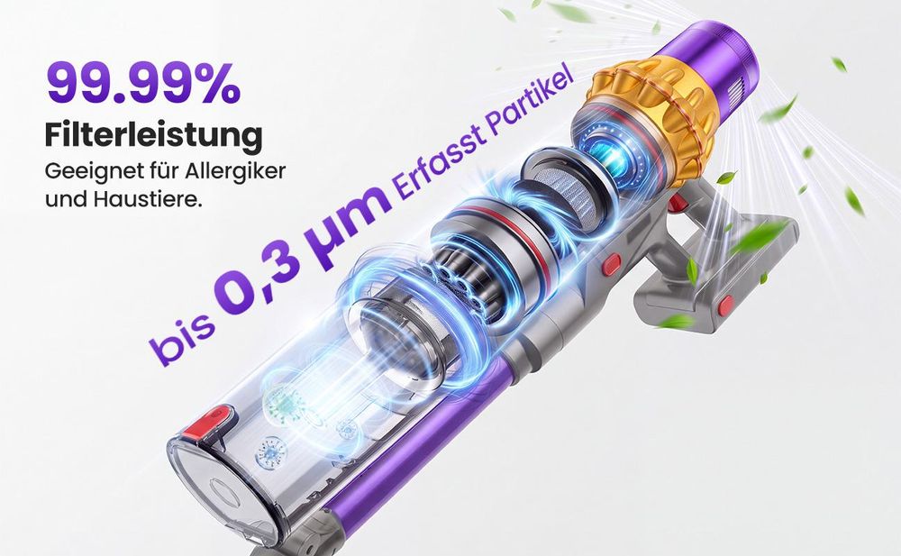 Akku staubsauger 2 Akkus 96000Pa 800W/200Min handstaubsauge 2,6L Staubsauger Kabellos,50dB leise/14-Stufen-Filter/OLED Display,Ideal für Böden/Teppich