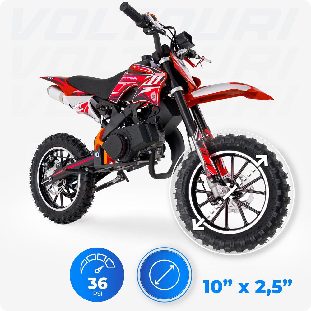 VOLTOURI Mini Cross Benzínový CR49-E | Elektrické Štartovanie | 49 cm³ | 35 km/h | Červená