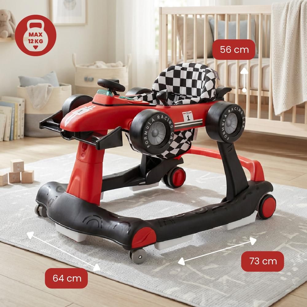 Sun Baby Formule 1 loopstoel met afmetingen in kinderkamer