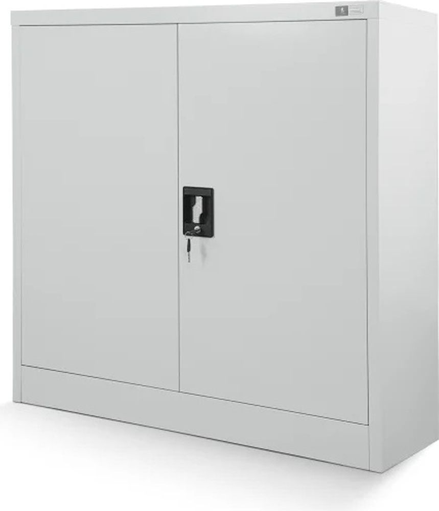 Kleiner Aktenschrank C001B Büroschrank mit Flügeltüren Metallschrank Lagerschrank Pulverbeschichtet Stahlblech 93 x 90 x 40 cm, Farbe: Grau