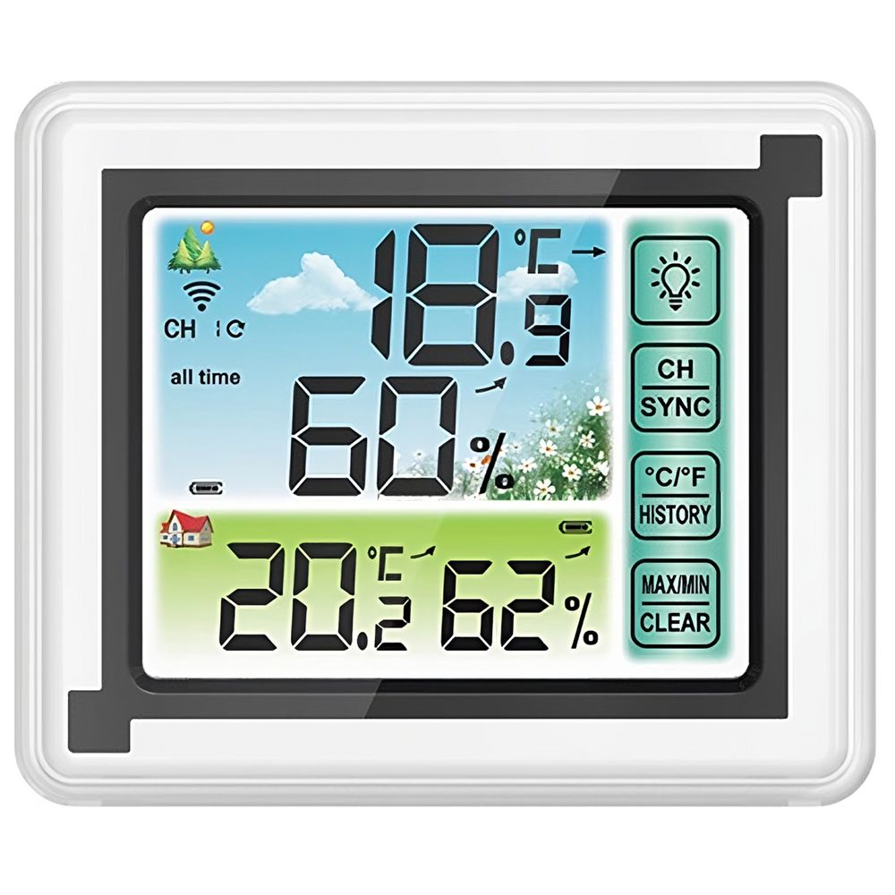 Funkwetterstation Wetterstation Digital Farbdisplay Innen und Außen Thermometer Hygrometer mit Außensensor Wettervorhersage Weiss Retoo