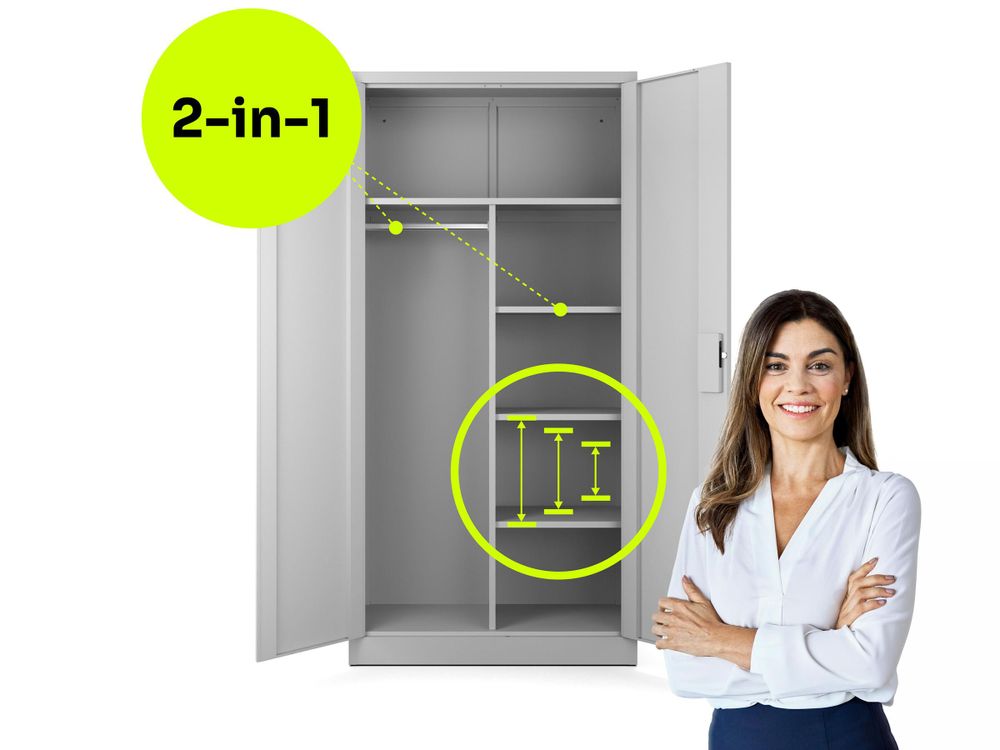 Muralo Sozialraumschrank aus Stahl MEHRZWECKSCHRANK für Büro Stahlschrank für Dokumente Akten Hellgrau 90x45x185cm