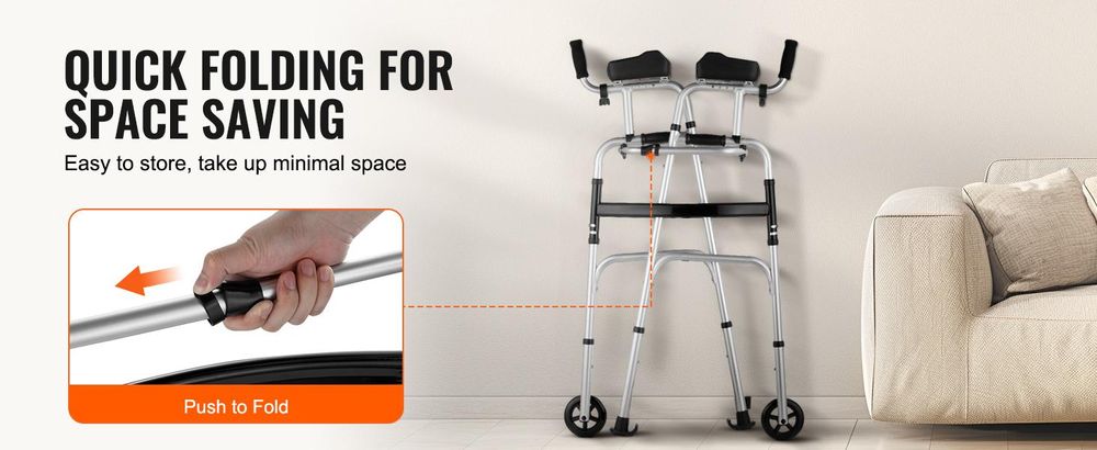 VEVOR 2 in 1 Faltgehhilfe & Abnehmbare Armlehnen, Höhenverstellbare Faltgehhilfe mit 5" Soliden Rädern, Leichtes Aluminium | Mobilitätshilfe mit Vorderrädern für ältere Menschen, Behinderte, 450 Pfund