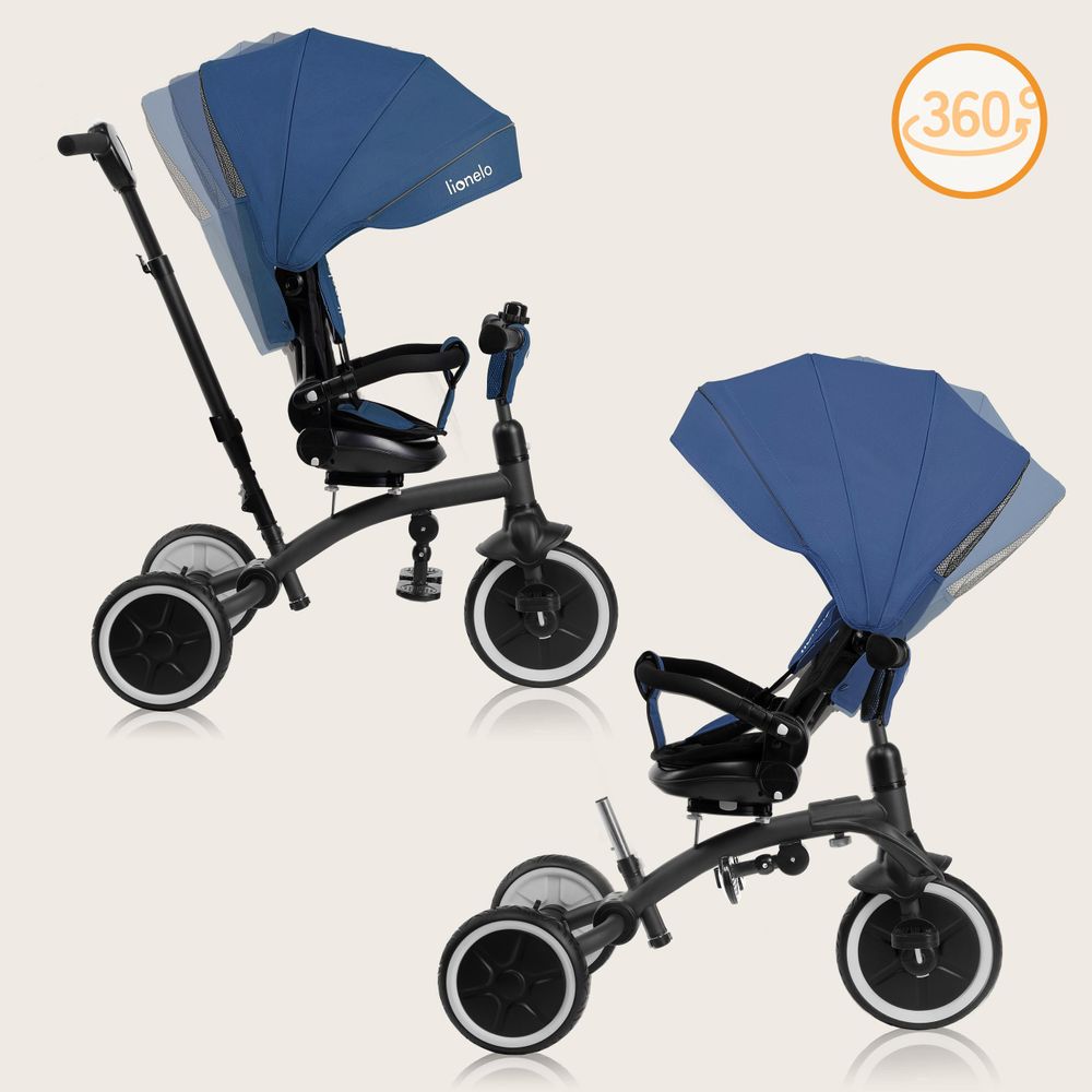 Lionelo Tris Plus dreirad laufrad bis 25 kg Kinderdreirad Lenkstange Baby Kinderwagen Montage ohne Werkzeug - Blau