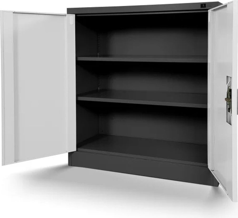 Kleiner Aktenschrank C001B Büroschrank mit Flügeltüren Metallschrank Lagerschrank Pulverbeschichtet Stahlblech 93 x 90 x 40 cm Farbe: Anthrazit/weiß