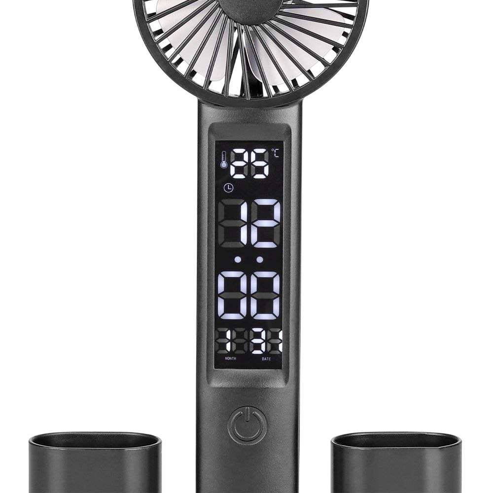 Schreibtischlampe mit integriertem Smart-Display, das Temperatur, Uhrzeit und Datum anzeigt.