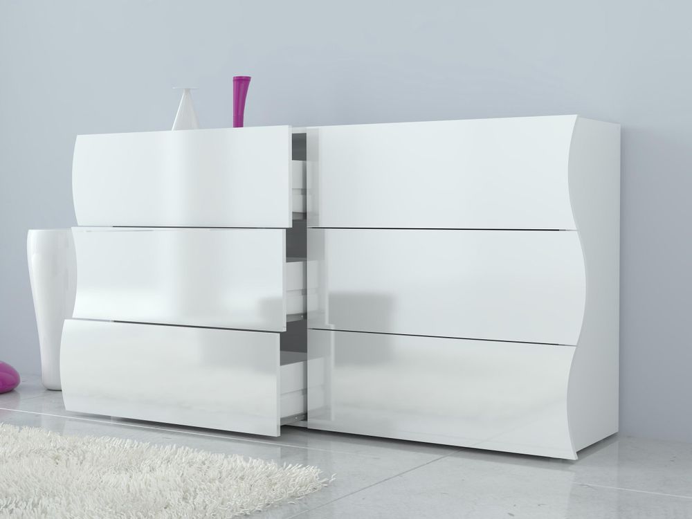 möbelando Kommode Onda – moderne Kommode mit 6 Schubladen und Weiß Hochglanz