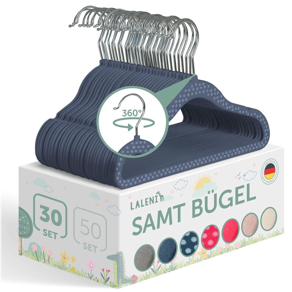 Blumtal 30er-Set Kleiderbügel für Kinder mit Samtbezug - Kinderkleiderbügel platzsparend, Baby Kleiderbügel samt für Kinderkleidung und Babykleidung, 360° drehbar, Elfenbein