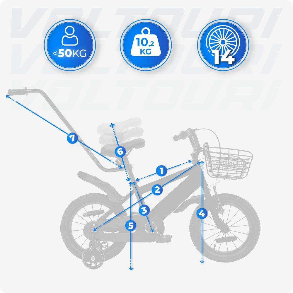 Vélo enfant 14 pouces avec petites roues lumineuses, poignée de guidage et panier – pour enfants de 3 à 6 ans