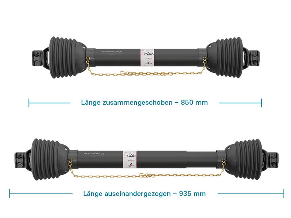 Zapfwelle T8 Gelenkwelle 850-935mm 1240Nm 540U/min, PTO-Shaft, 110kW (150PS), 2x 1 3/8" 6 Zähne