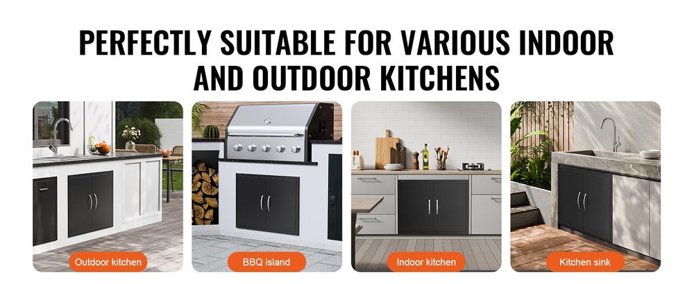 VEVOR BBQ-Zugangstür, 990x660 mm Doppelte Außentür für die Küche, Edelstahl-Einbau Tür, Wandvertikale Tür mit Griffen und Haken, für BBQ-Insel, Grillstation, Außenschrank, 788x610 mm