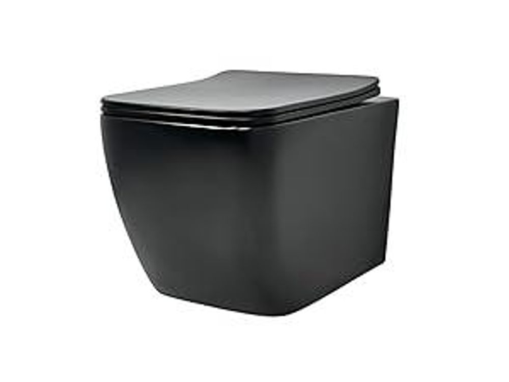 LAVITA Wand-WC Onil Black | HŠnge Toilette | Toilettendeckel mit Absenkautomatik & Metallscharniere | Toiletten SpŸlrandlos HŠngend | Toilettenbecken | 355x510x395 cm | Schwarz