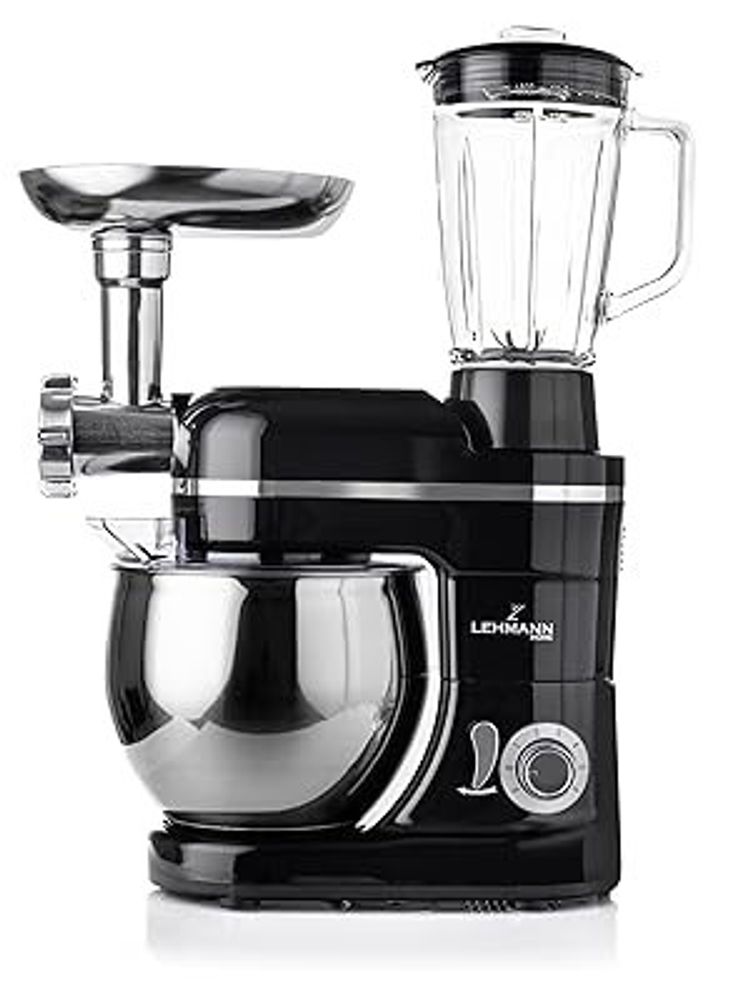 Lehmann Mastic, Planetarische Küchenmaschine, Fleischwolf, Mixer - 3 in 1, 1300 W, 6 Geschwindigkeiten, 5 l Schüssel, 7 kg, Schwarz
