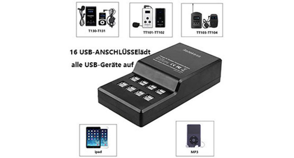 Retekess TT002 USB-Ladegerät mit 16 Anschlüssen für das Retekess Tour Guide-System Kompatibel mit Retekess T130-T131 TT103-TT104 TT101-TT102