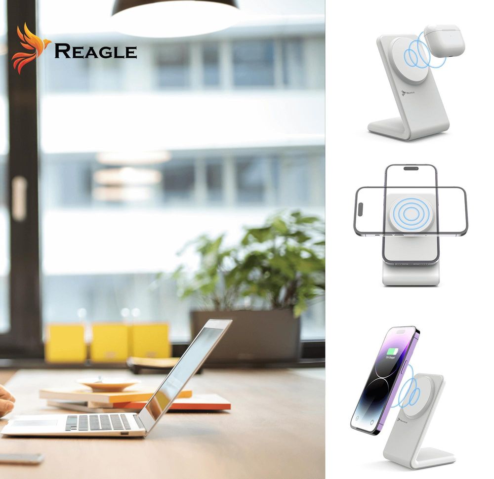 Kabellose Induktives Drahtloses Ladegerät 2In1 Magsafe Qi 15W Wireless Ladestation Kompatibel Mit Iphone 16, 15 Airpods Reagle