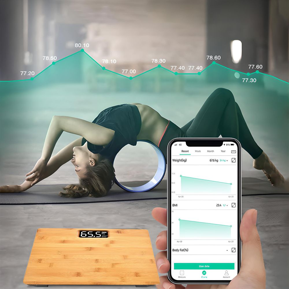 Personenwaage Bambus Bis 180 kg mit Step-On Technologie – Präzise Sensoren, Großes LCD-Display, Genauigkeit 100 g Retoo
