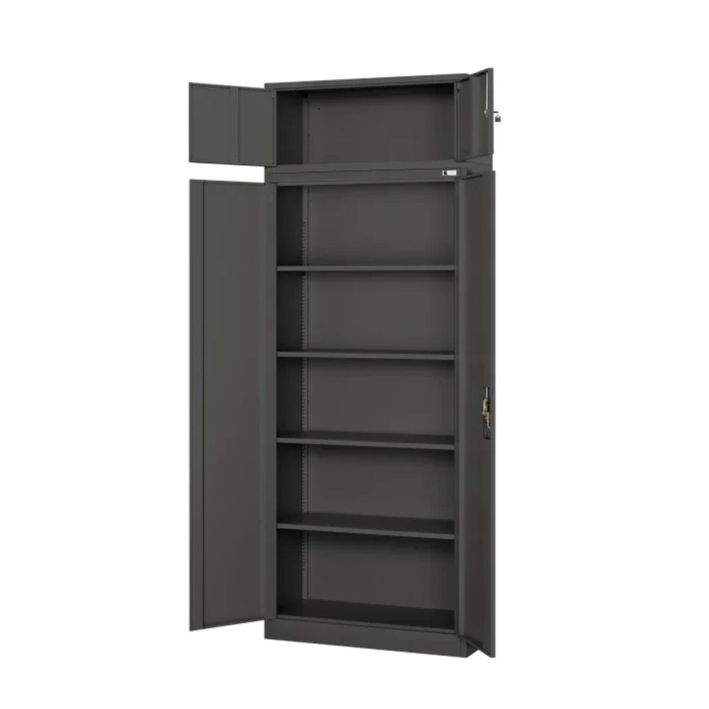 Aktenschrankaufsatz Aufsatz für Aktenschrank Büroschrank Metall Pulverbeschichtung Flügeltüren 38 x 90 x 40 cm Anthrazit