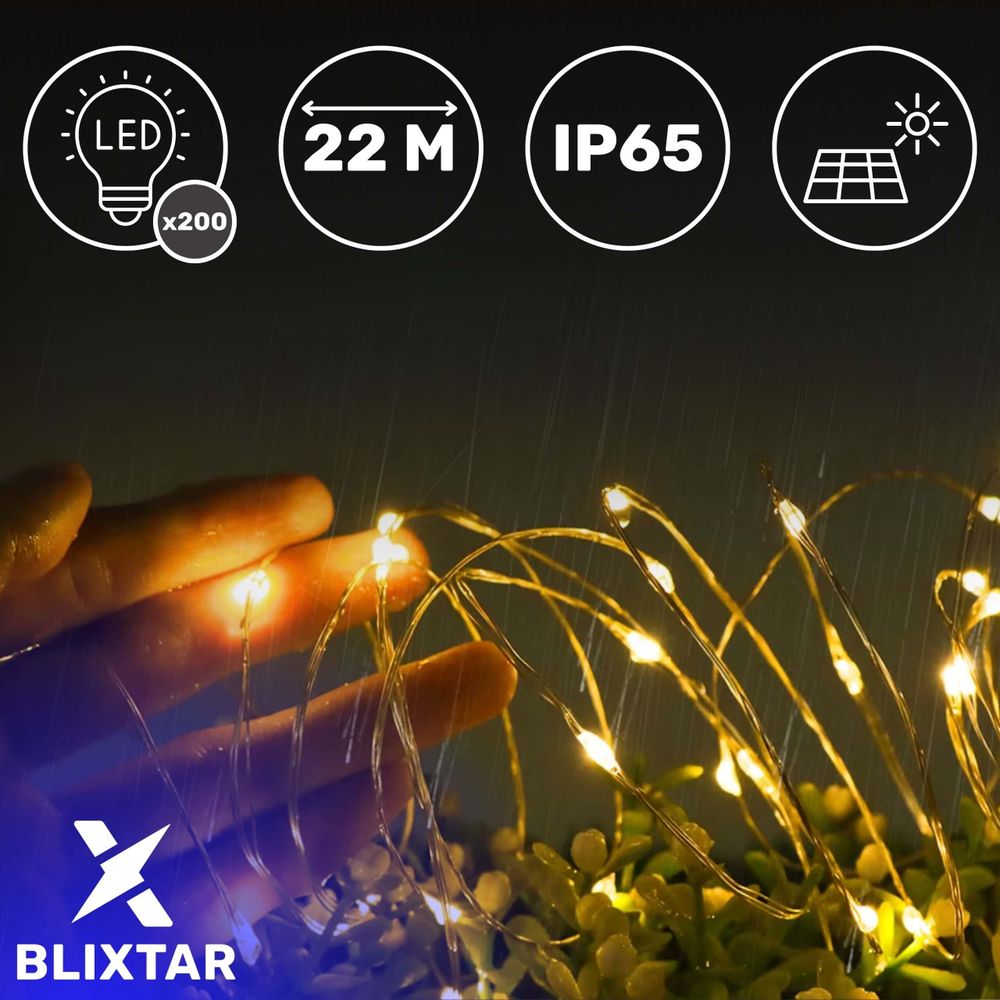 Solar Lichter Garten Draht Girlande 200 LED 22M Weihnachtskette IP65, Lichterkette 8 Beleuchtungsmodi BLIXTAR