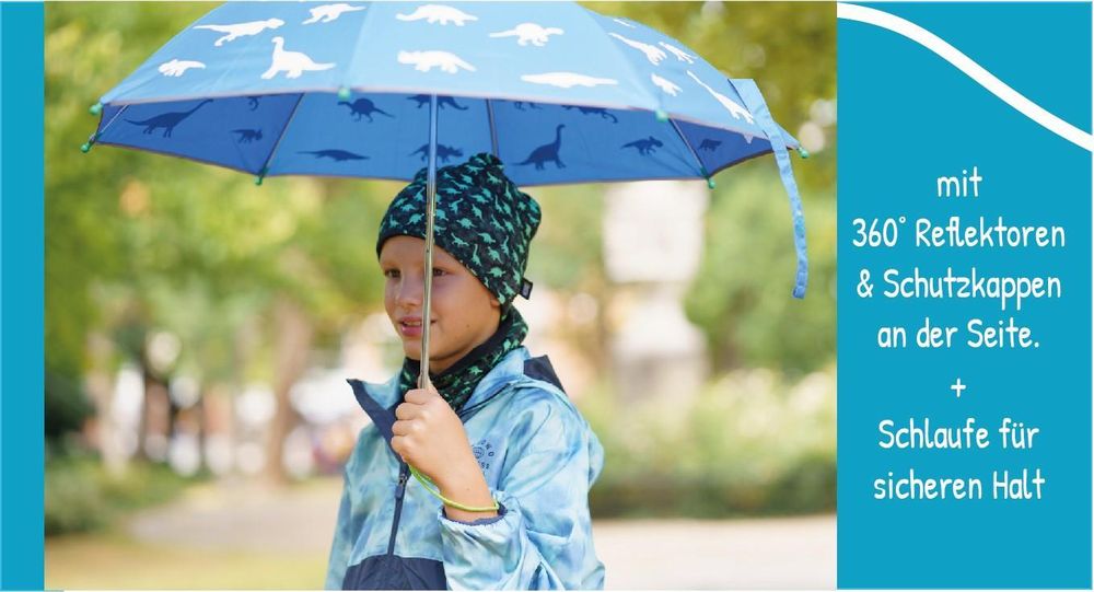 HECKBO Kinder Regenschirm Fussball – für Jungen und Mädchen – Farbwechsel bei Regen – Reflektoren – Taschenschirm – Holzgriff