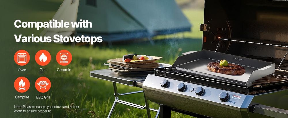 VEVOR Edelstahl-Grillplatte, 36x22 Zoll Universelle Flachgrill-Rechteckplatte, Gasgrill-Grillplatte für BBQ-Grill, Teppanyaki, Tragbares Familienkochgeschirr mit Griff, für Camping und Grillpartys, 502x370 mm