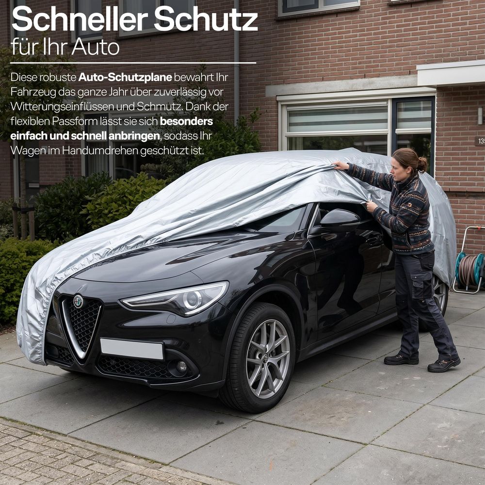 Autoschutzhülle - Auto Abdeckplane - Car Cover - Autoplane Silber - Reflektierende Streifen - 480x175x120cm - Antikratzsicht, Schutz vor Regen, Sonne