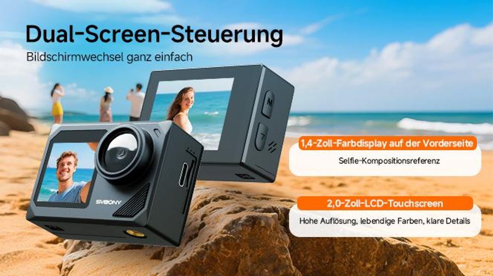 SVbony SVGO2 Action-Kamera 4K/30 fps IPX8 wasserdicht, mit Auftriebsstange, 2,0-Zoll-LCD-Touchscreen, für Tauchen, Radfahren, Surfen, Skifahren