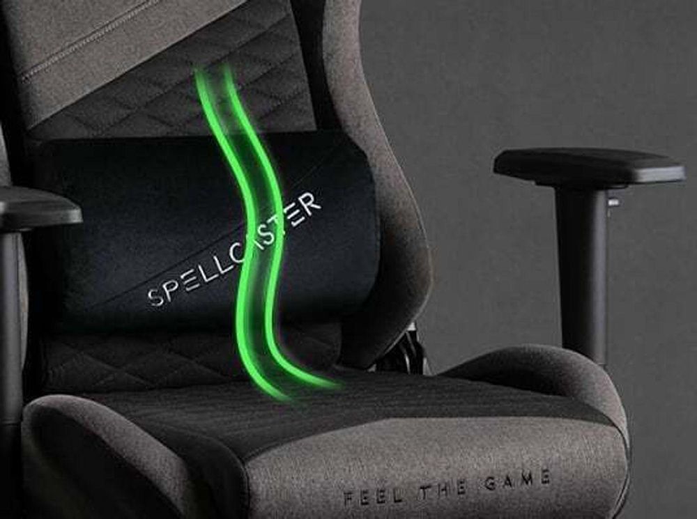 SENSE7 Spellcaster SENSHI Krzesło gamingowe z tapicerką materiałową, czarne – ergonomiczne krzesło biurowe, krzesło do biurka, krzesło dla graczy, nośność 150 kg, podłokietniki 2D, fotel kierowniczy