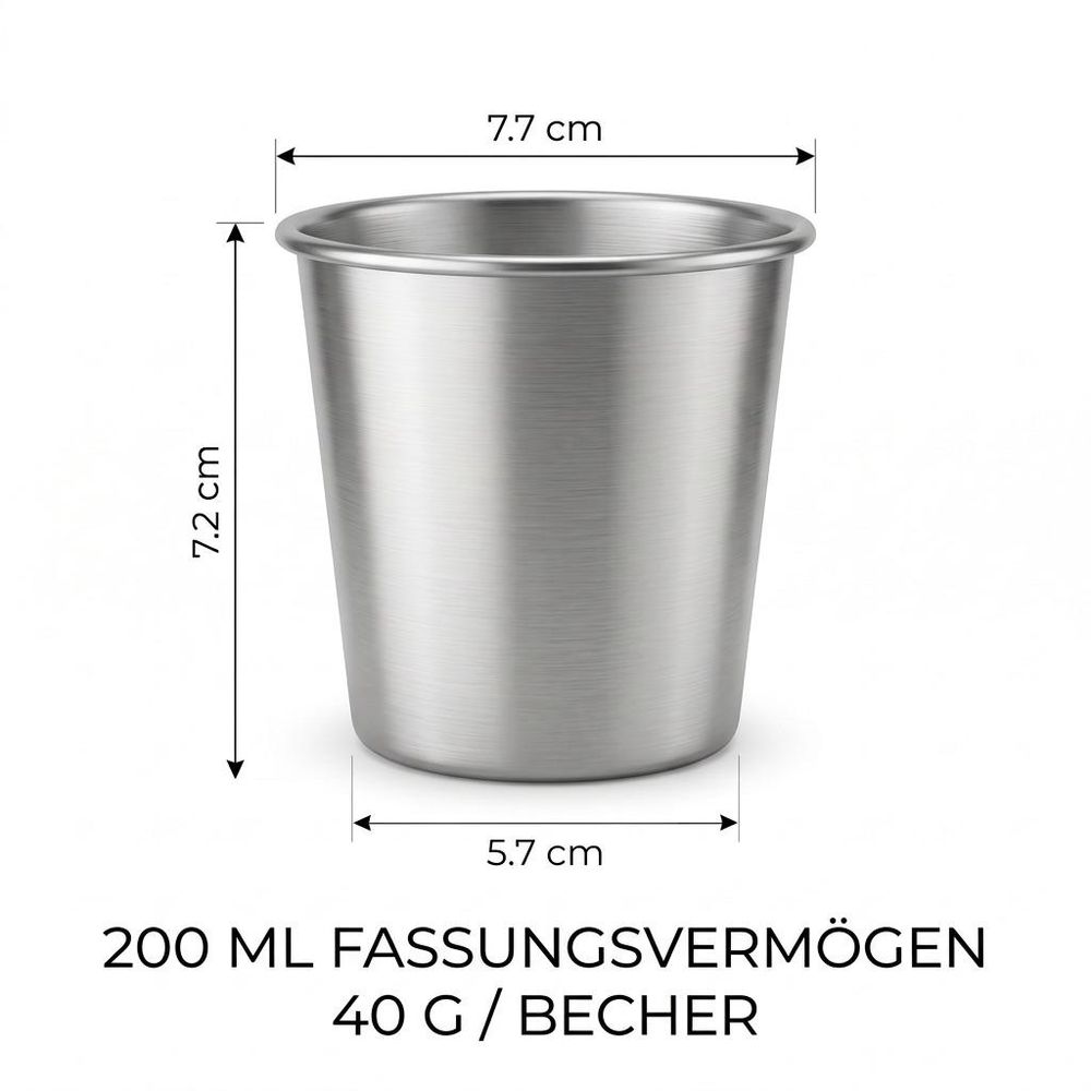 Becher mit 7,2 cm Höhe und 7,7 cm oberem Durchmesser