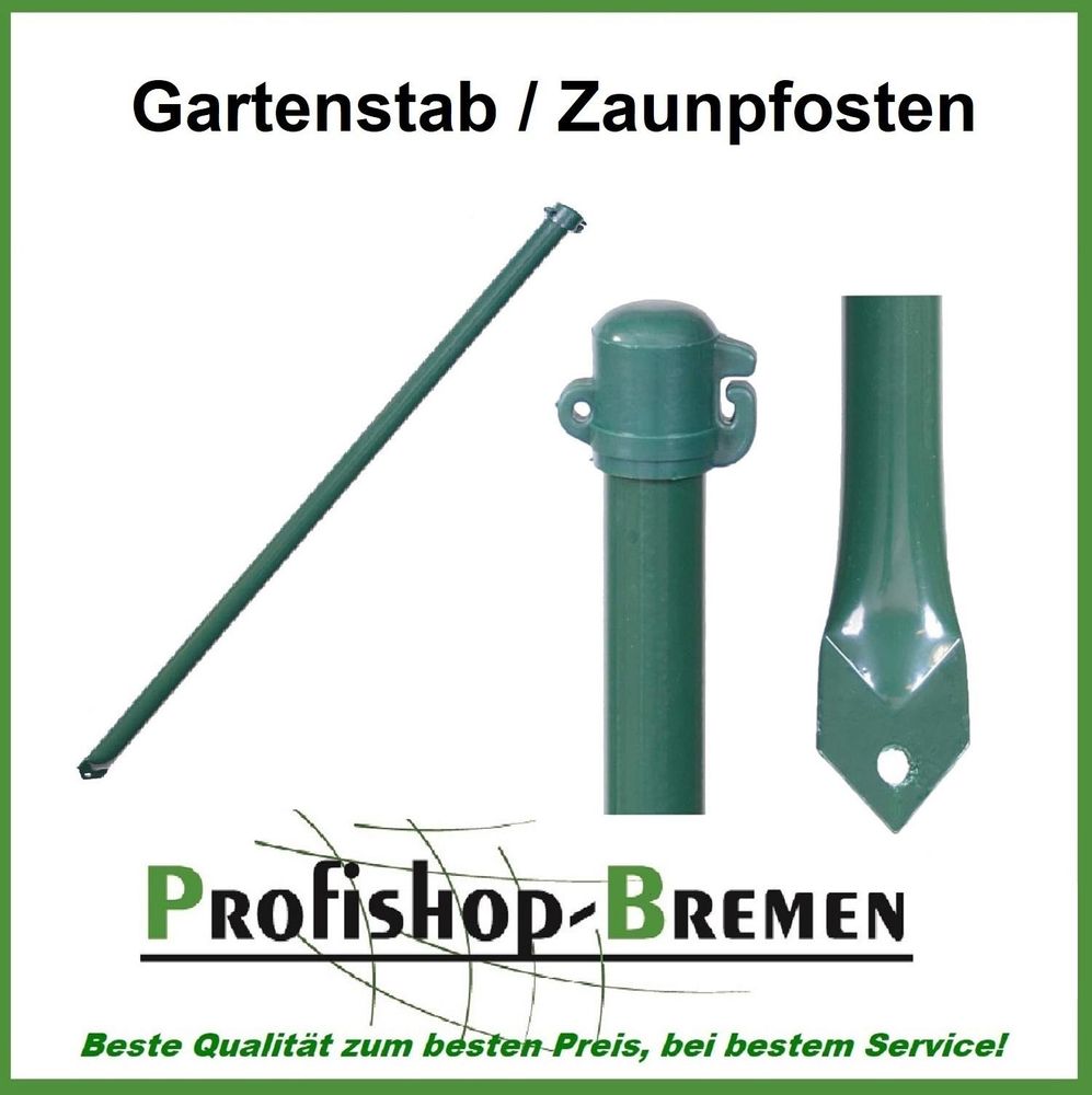 Gartenstab Pflanzstab Pfosten grün beschichtet Zaunpfosten Ø 16 mm mit Kappe und angespitztem Bodenstück 150 cm Länge 2-teilig