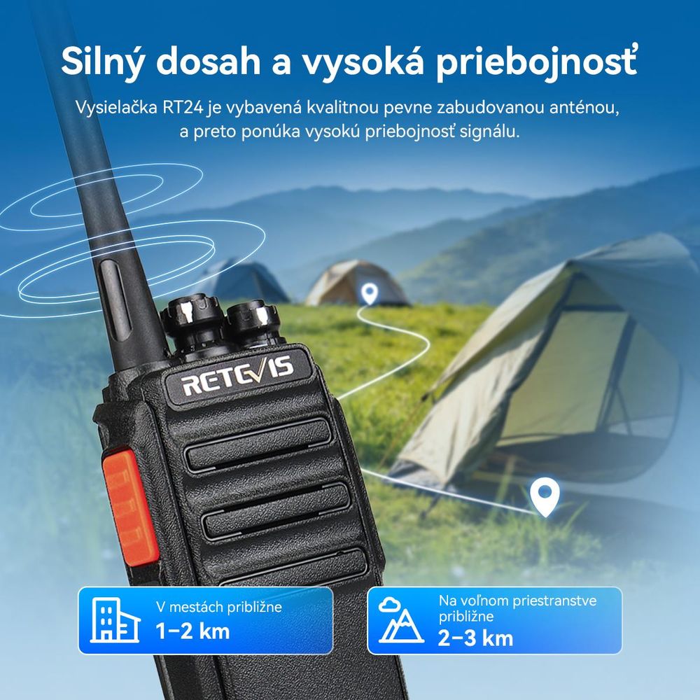 Retevis RT24 Vysielačky, walkie talkie, bezlicenčné handsfree PMR446 s veľkým dosahom, USB nabíjanie a slúchadlá, pre rodinné kempovanie, cyklistiku