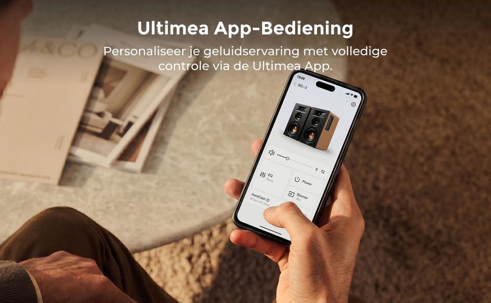 Ultimea Signature BS-30, actieve 3-weg boekenplankspeaker, geschikt voor plaatsing op een boekenplank, met HDMI-aansluiting